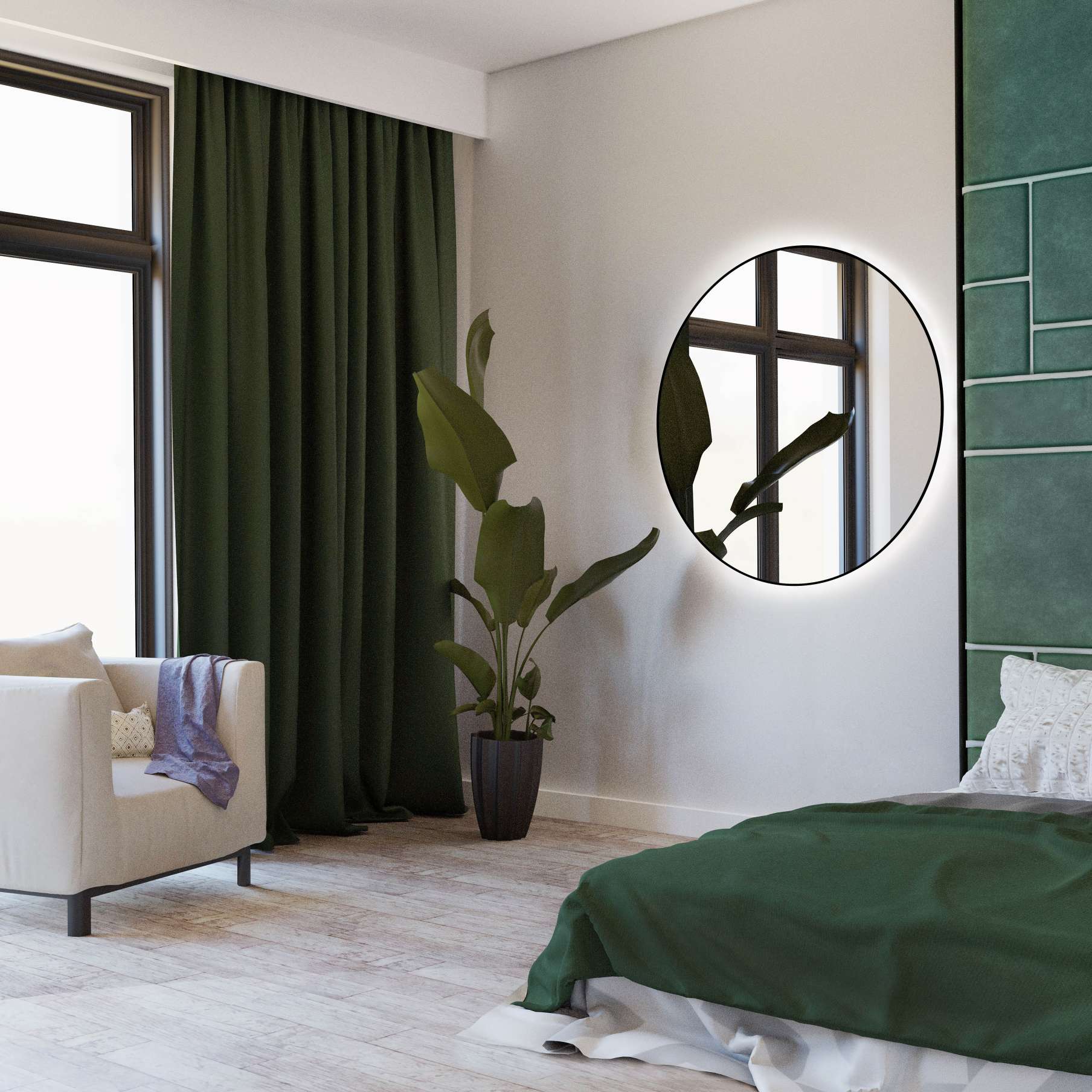 Baltica Design Bright lustro 90 cm okrągłe z oświetleniem LED czarne barwa zimna