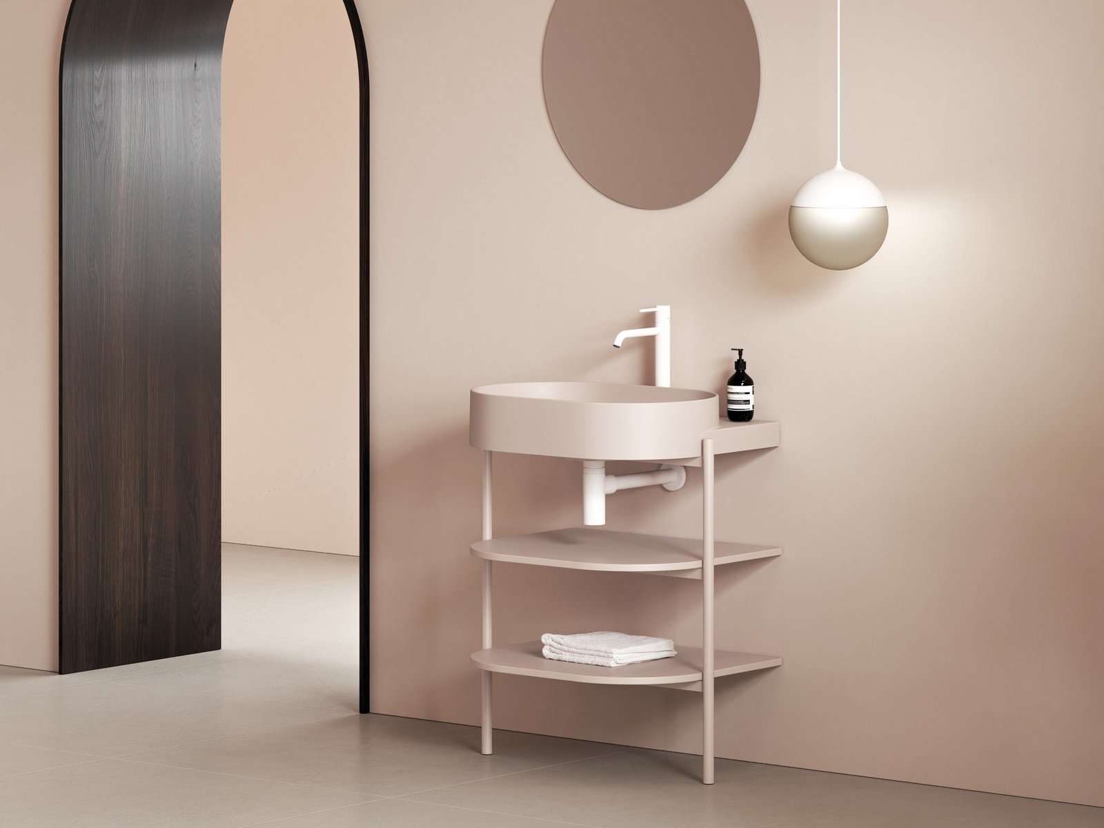 Ravak Yard szafka podumywalkowa 66,8x49,5x76,5 cm stojąca otwarta z półkami CS YARD 600 alabaster pink D80000G005