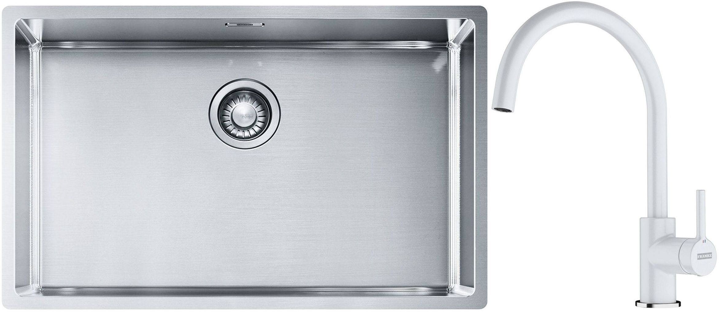 Franke Box BXX 210/110-68 zlewozmywak 72,5x45 cm stalowy z baterią kuchenną Lina biały polarny (1270453658, 1150626024)