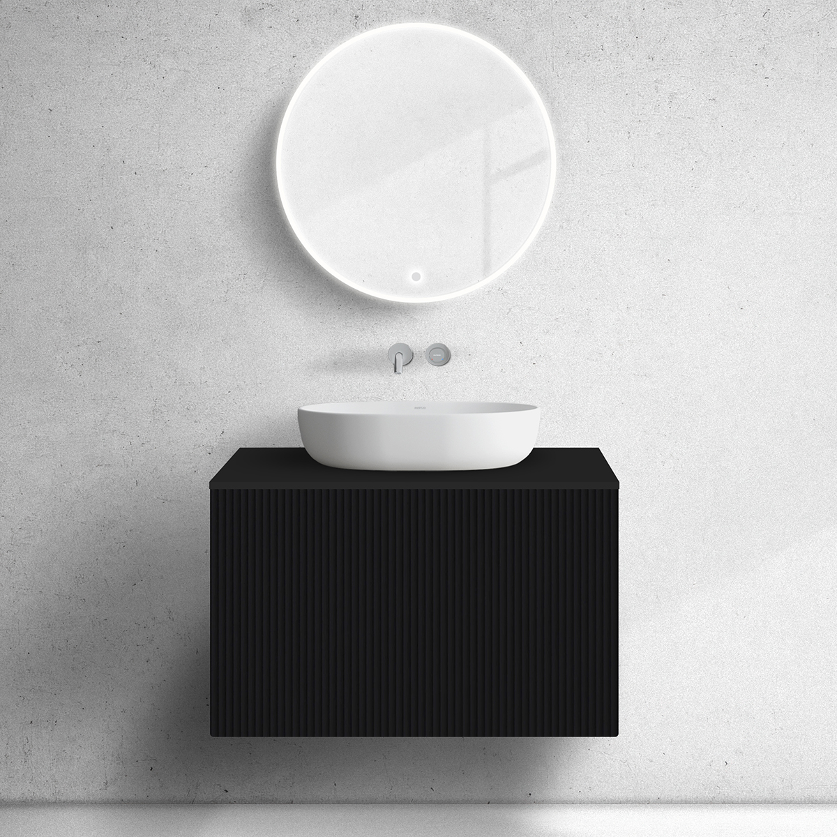 Zestaw Oltens Lun szafka podumywalkowa 80 cm z blatem czarny mat 68731300