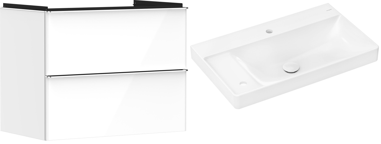 Hansgrohe Xelu Q szafka wisząca z umywalką 80x48 cm biały wysoki połysk/chrom/biały (54027000, 61031450)