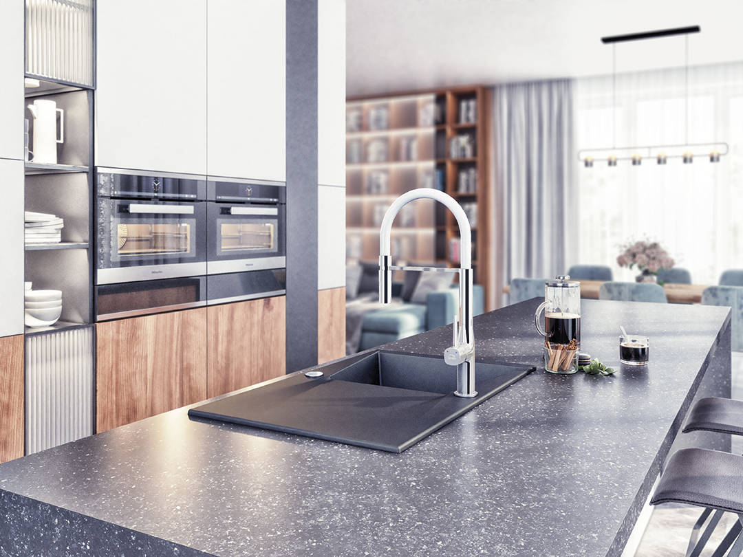 Laveo Pola bateria kuchenna stojąca z wylewką U biała/chrom BAP678D