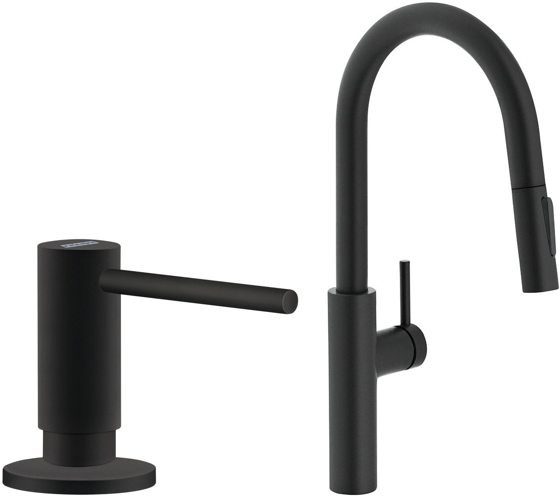 Zestaw Franke Pescara L Slide-In bateria kuchenna stojąca z dozownikiem do płynów 300 ml czarny mat (1150575968, 1190547906)