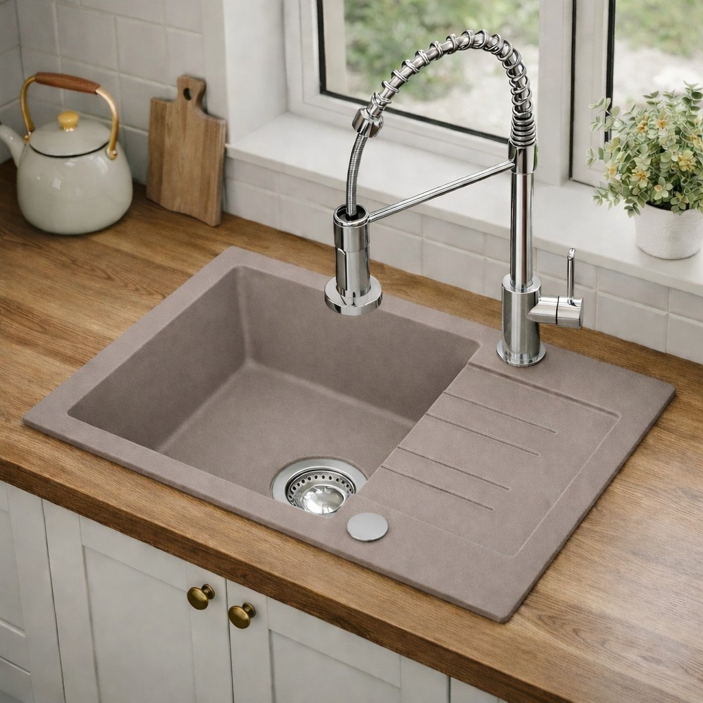 Ruvetti Cooksy Chef zlewozmywak 60x44 cm z baterią beżowy/stal LPCC6244BESE