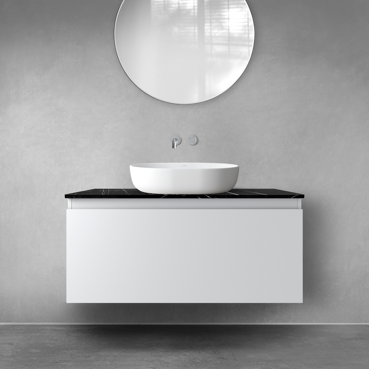 Zestaw Oltens Vernal szafka 100 cm podumywalkowa wisząca z blatem Tera szary mat/czarny marmur 68720700 - Wysyłka w 24h
