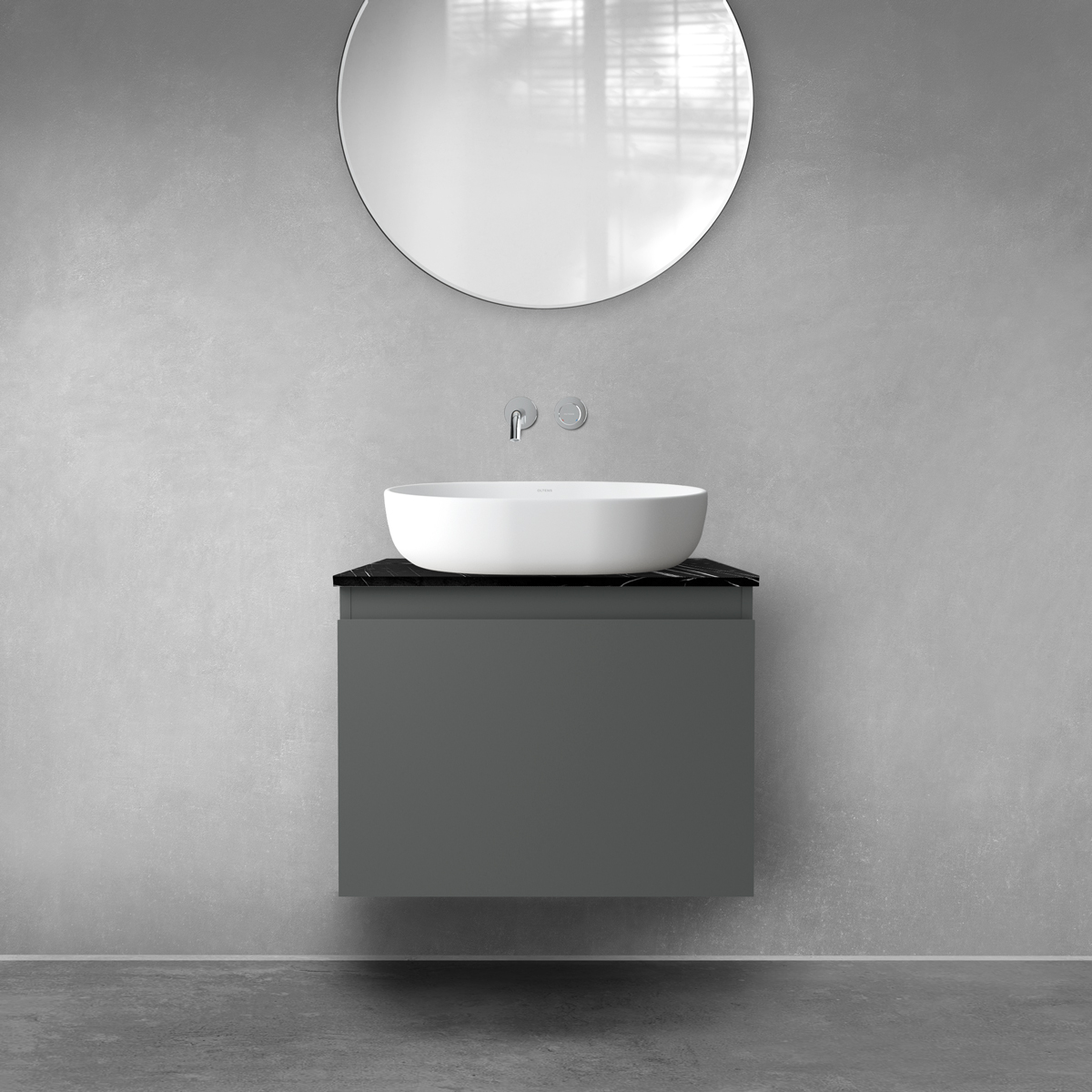 Zestaw Oltens Vernal szafka 60 cm podumywalkowa wisząca z blatem Tera grafit mat/czarny marmur 68718400 - Wysyłka w 24h