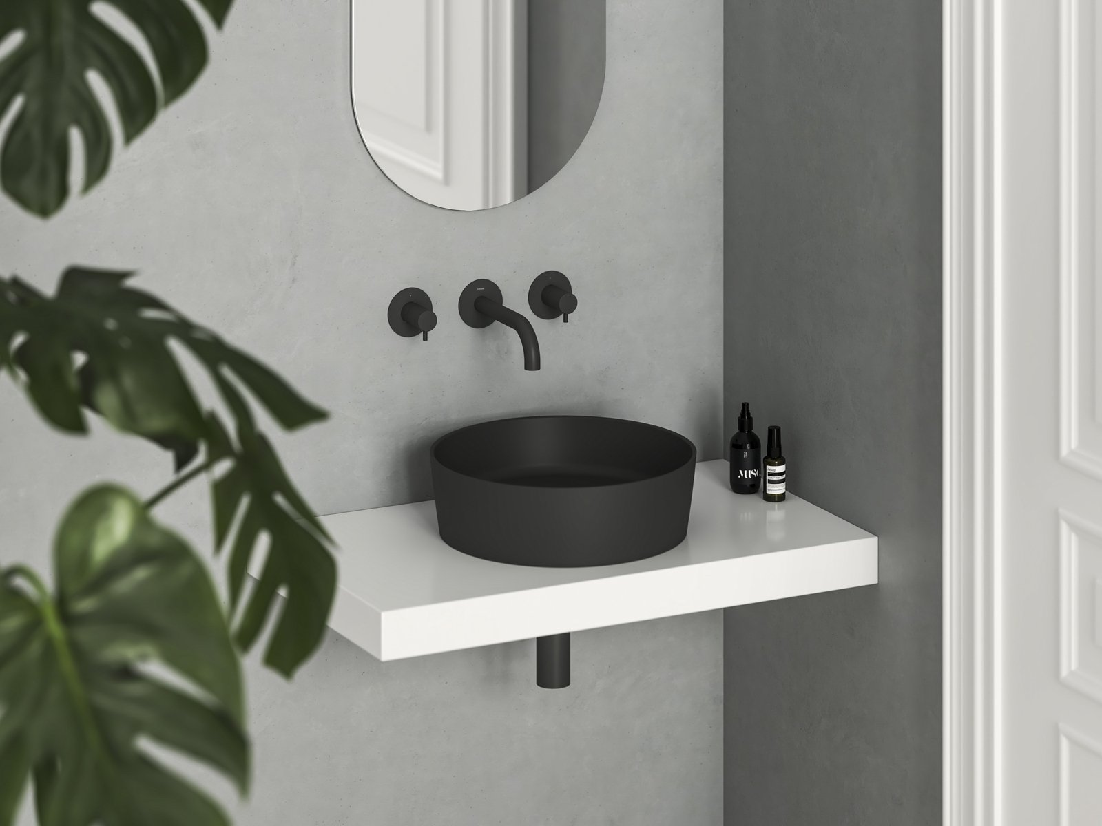 Ravak Uni Slim umywalka 40x40 cm okrągła nablatowa czarny mat XJX0D140001