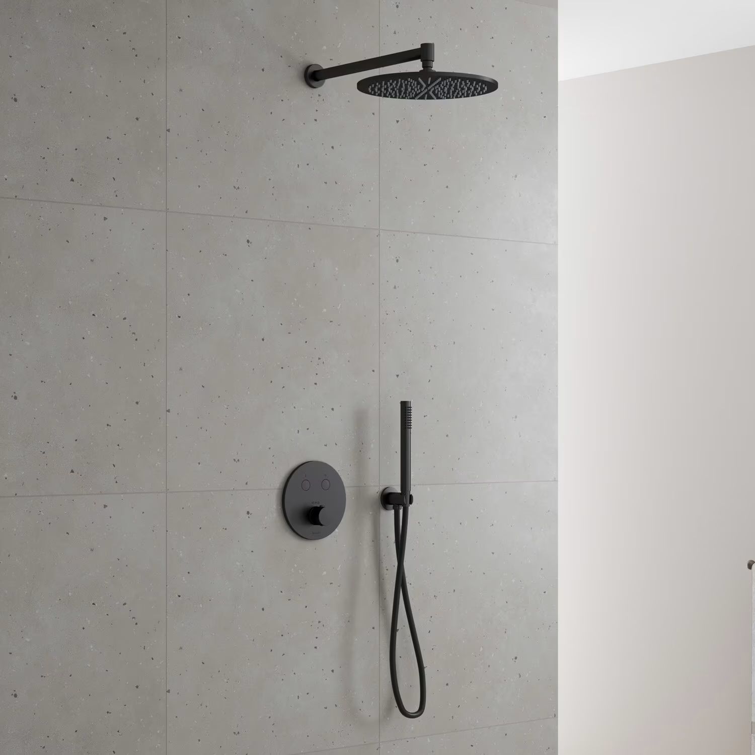 Zestaw Kronenbach Smart Push bateria wannowo-prysznicowa podtynkowa termostatyczna czarna z deszczownicą i kompletem natryskowym KB-Set17SM