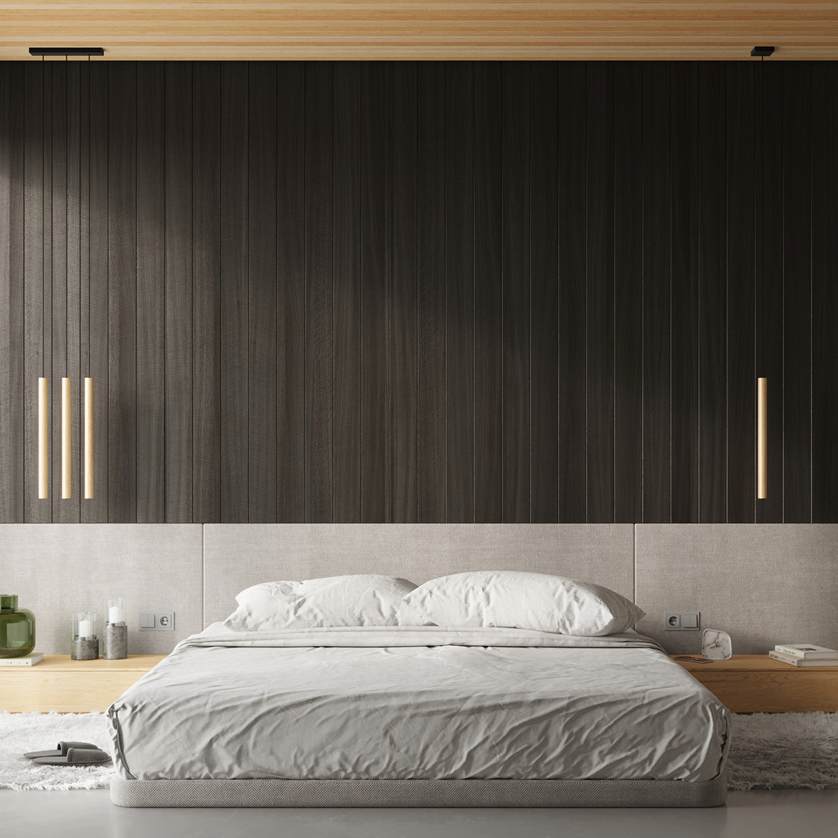 Sollux Lighting Pastelo lampa wisząca 5x8 W czarna-drewno SL.1270