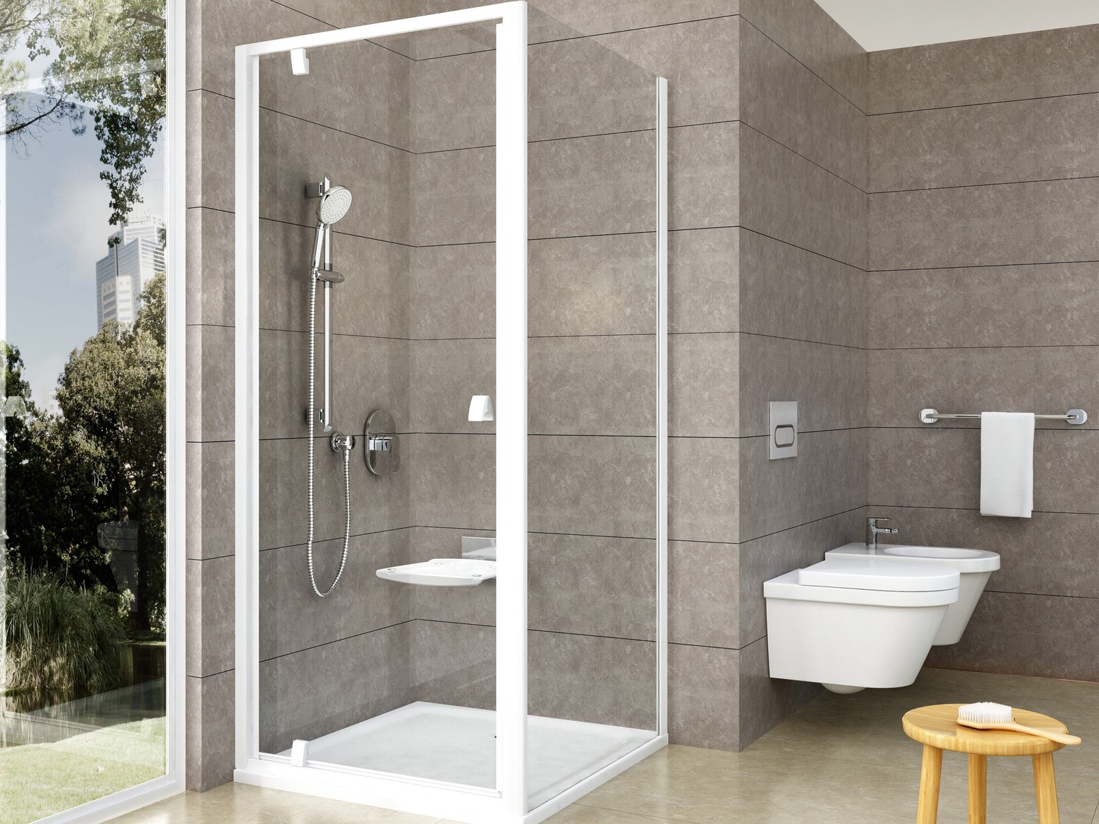 Ravak Pivot drzwi prysznicowe 80 cm uchylne biały połysk/szkło przezroczyste 03G40101Z1