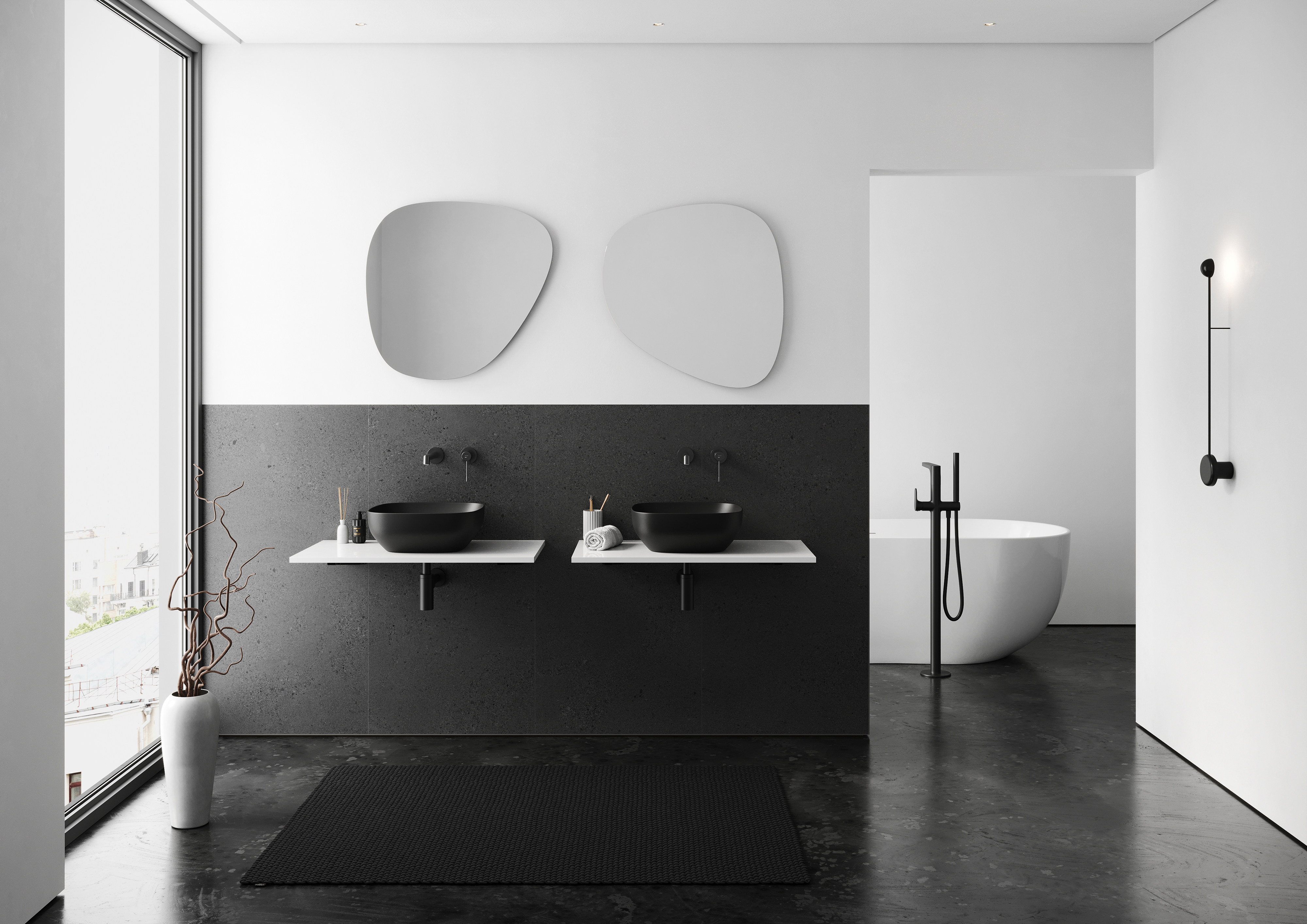 Meissen Keramik Farva umywalka 40x40 cm okrągła nablatowa antracyt K712-043