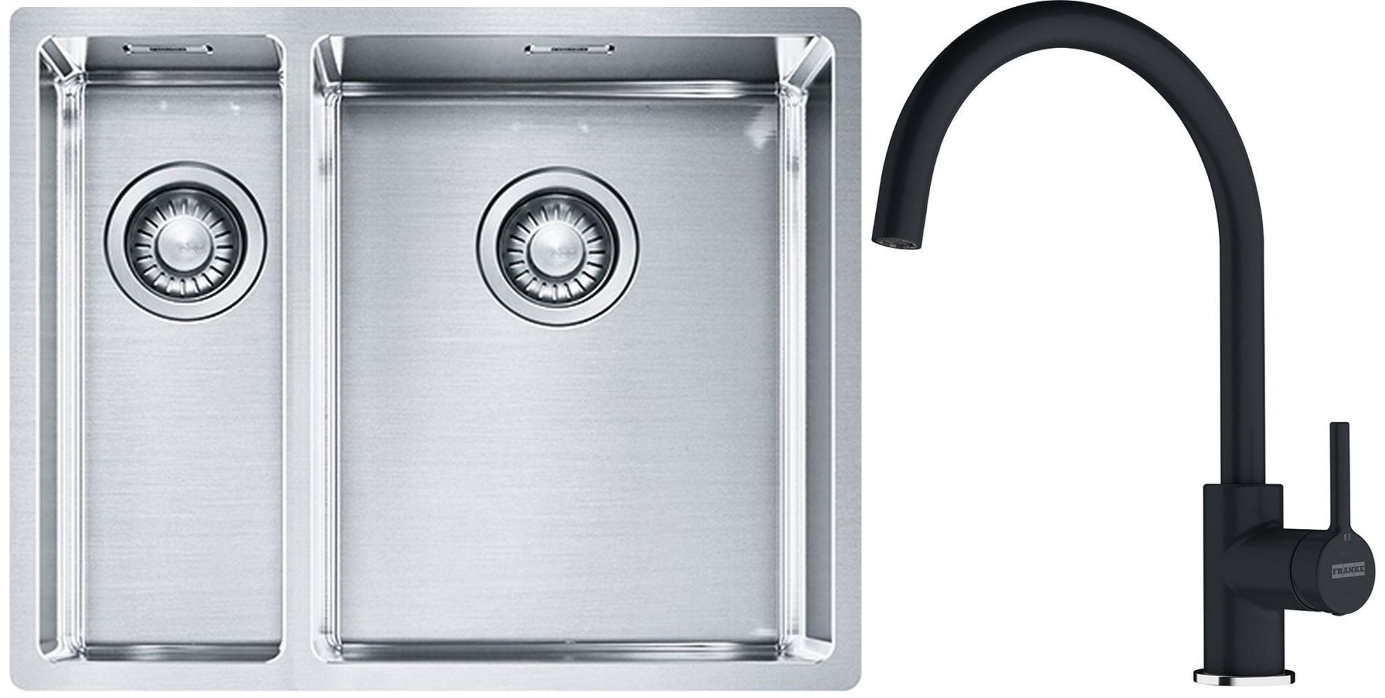 Franke Box BXX 260/160-34-16 zlewozmywak 56x45 cm stalowy z baterią kuchenną Lina czarny mat (1270369916, 1150626019)