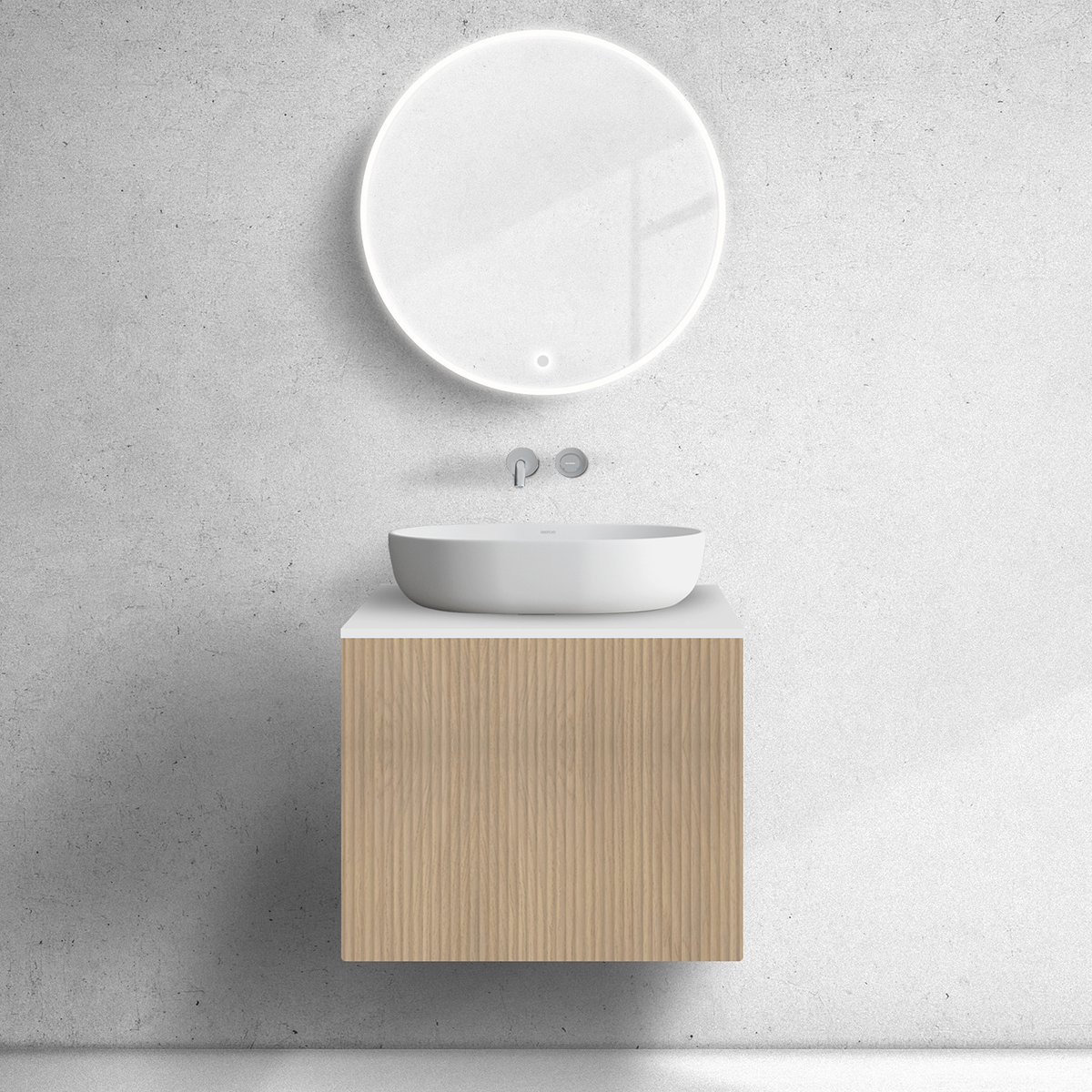 Zestaw Oltens Lun szafka podumywalkowa 60 cm z blatem dąb/biały mat 68738060