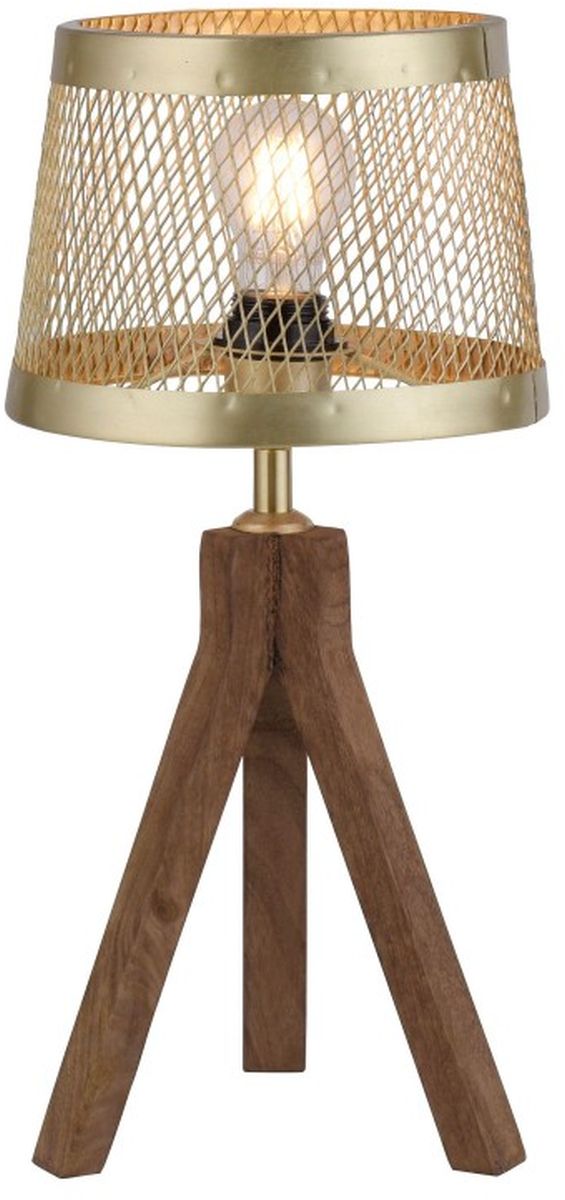 Just Light Frederik lampa stołowa 1x60W mosiądz mat/drewno 11423-60