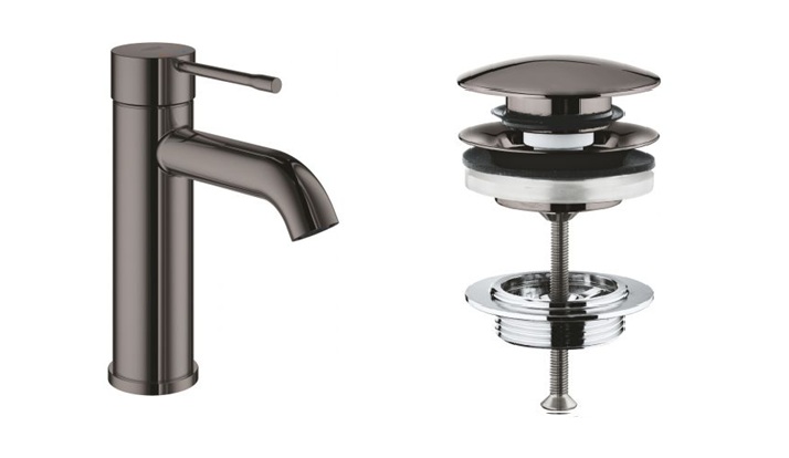 Zestaw Grohe Essence bateria umywalkowa stojąca z korkiem Hard Graphite (23590A01, 65807A00) - Wysyłka w 24h