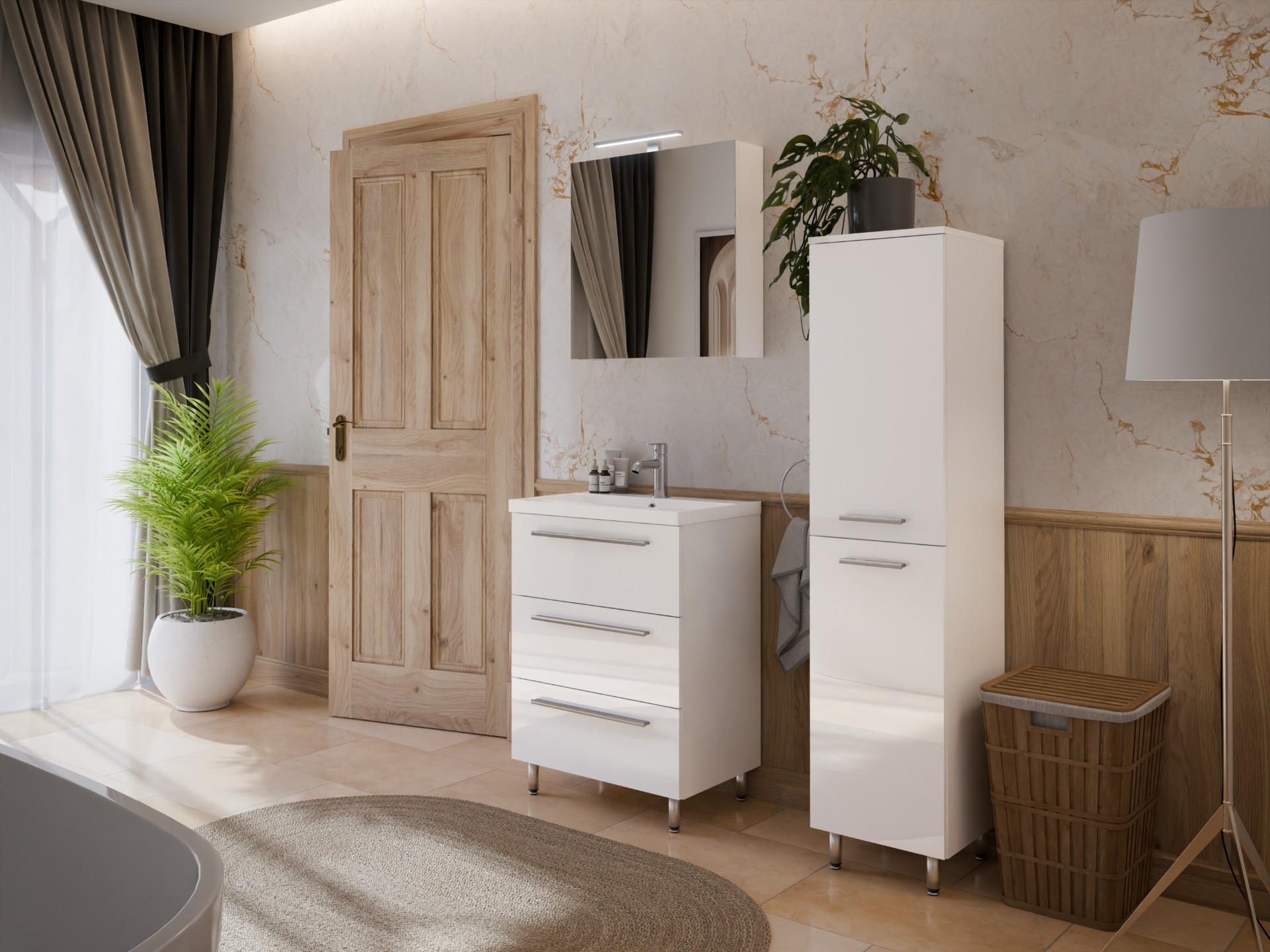 Astor Bryza umywalka z szafką 61 cm białą AM-BZU-600-27 - Wysyłka w 24h