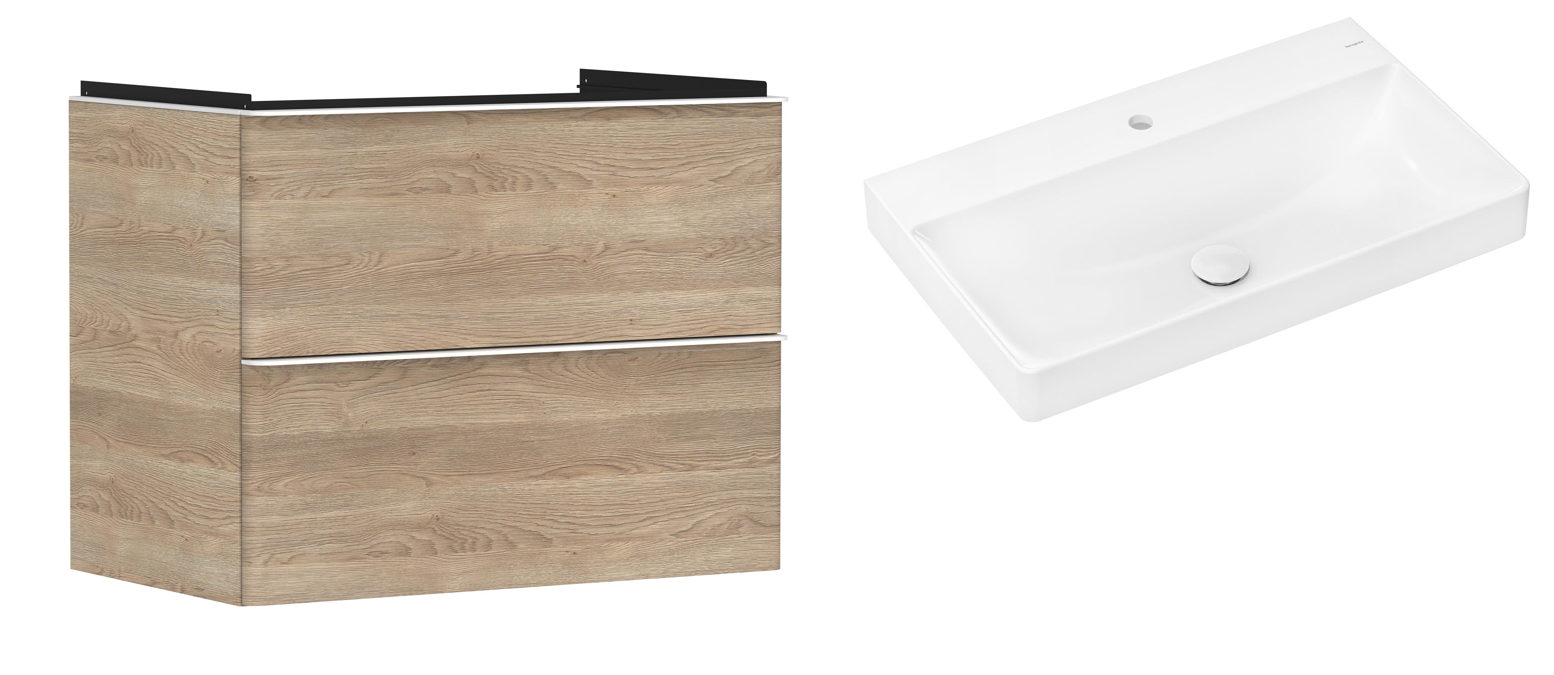 Hansgrohe Xelu Q szafka wisząca z umywalką 80x48 cm naturalny dąb/biały mat/biały (54029700, 61020450)