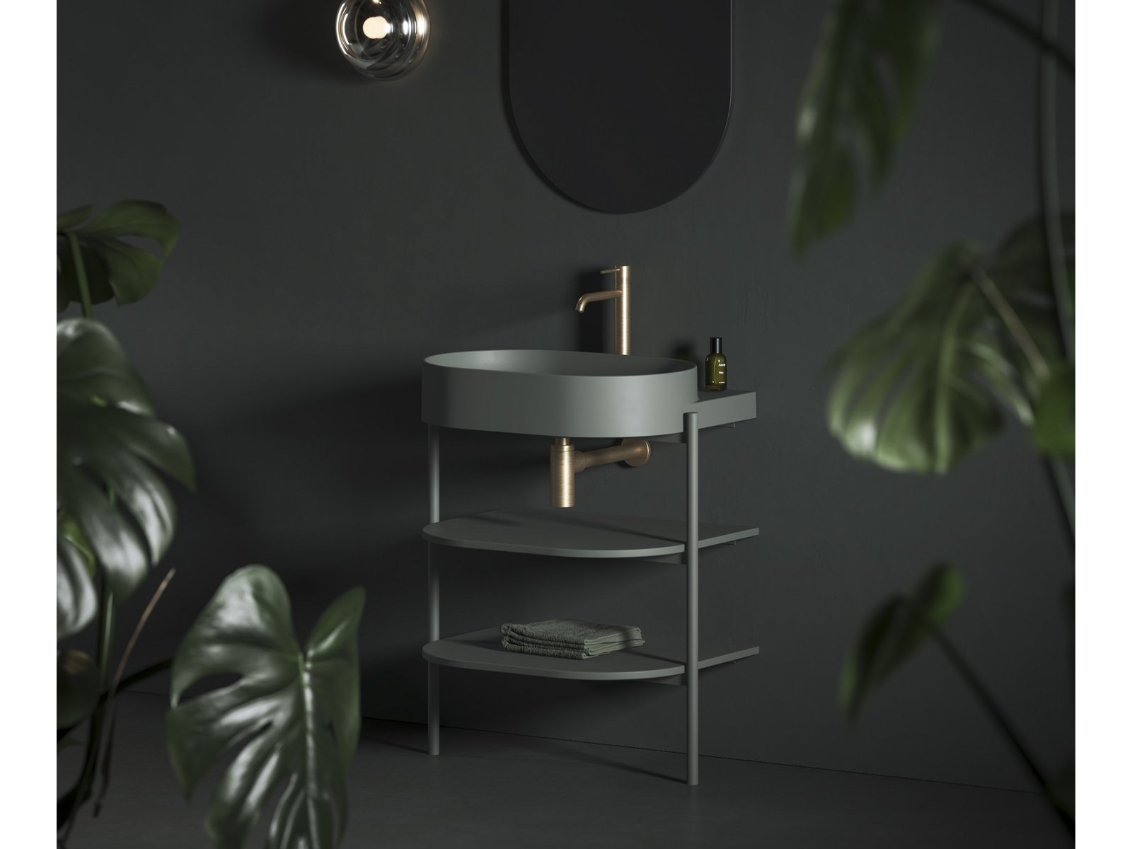 Ravak Yard szafka podumywalkowa 66,8x49,5x76,5 cm stojąca otwarta z półkami CS YARD 600 grey green D800008005