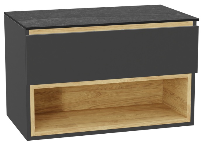 Zestaw Excellent Tuto 2.0 szafka 80 cm podumywalkowa wisząca z blatem szary-dąb-grafit MLEX.2171.K.80.01MA.GRGR