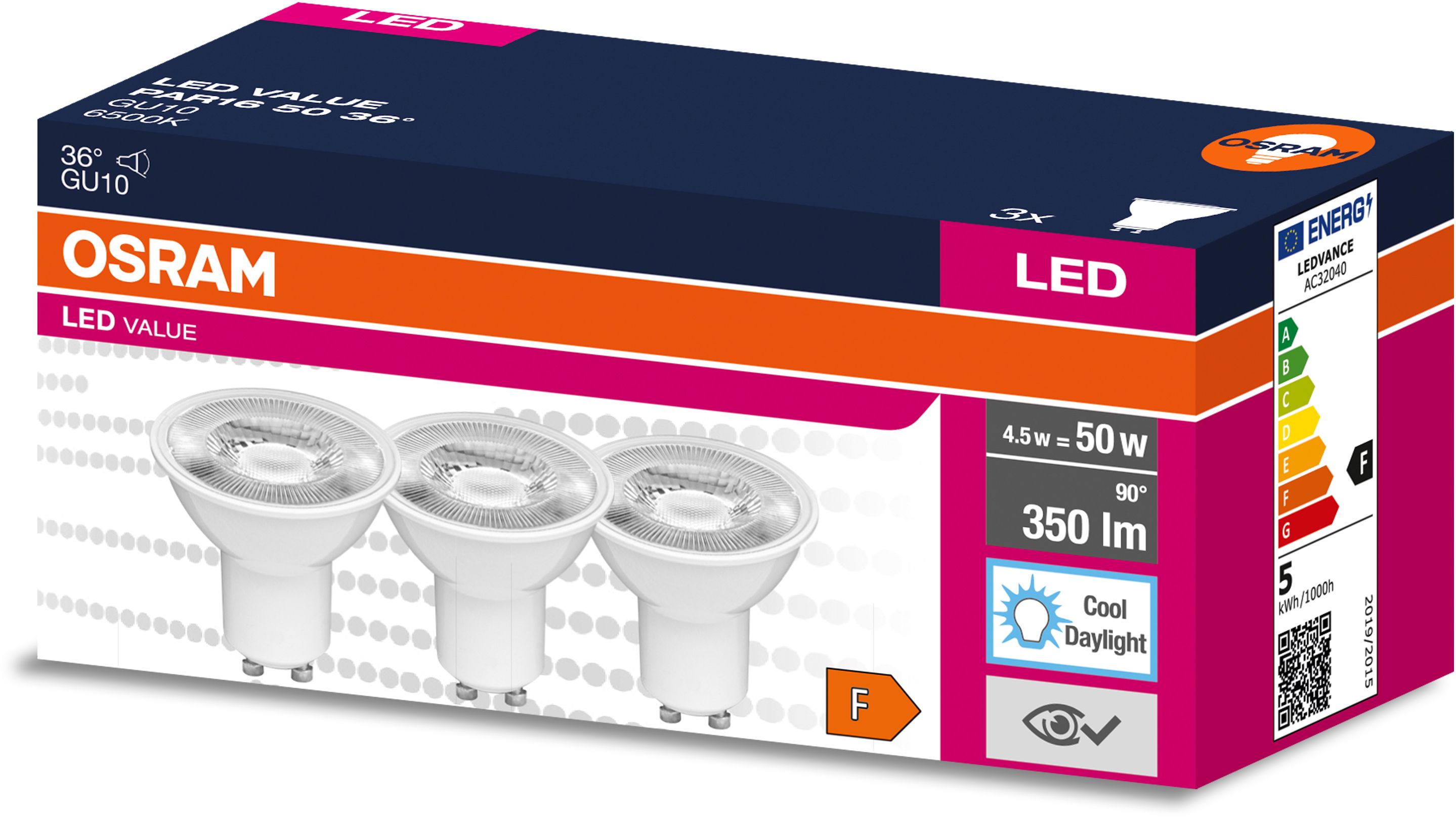 Osram Value żarówki LED Multipack 3x4,5 W 6500 K GU10