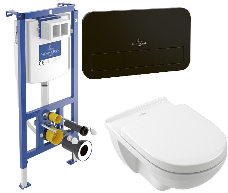Zestaw Villeroy & Boch ViConnect stelaż podtynkowy miska WC wisząca z deską i przycisk czarny mat (92242700, 5660H101, 922490AN) - Wysyłka w 24h