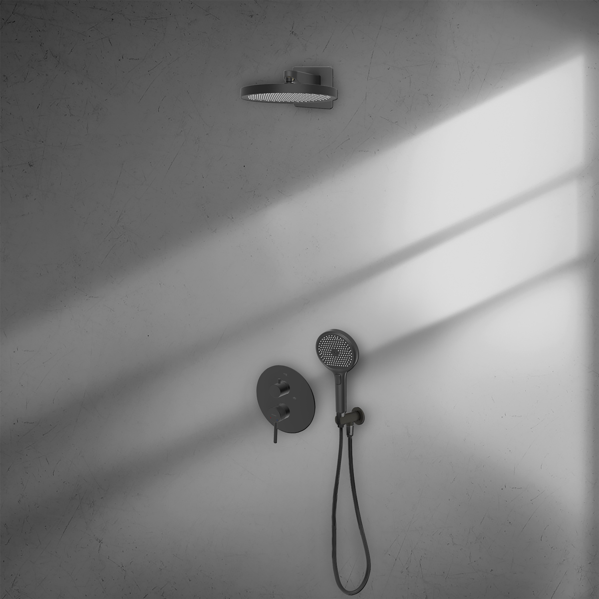 Ksuro 01 zestaw bateria wannowo-prysznicowa podtynkowa z deszczownicą i słuchawką 3-funkcyjną czarny mat 17000030 - Wysyłka w 24h