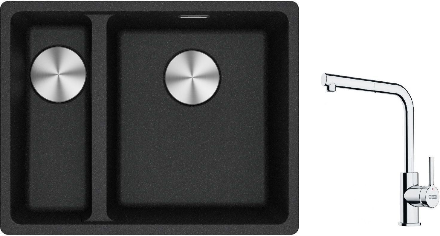 Franke Maris MRG 160-34-15 zlewozmywak 55x43 cm Fragranite onyx z baterią kuchenną Lina chrom (1250687269, 1150712420)