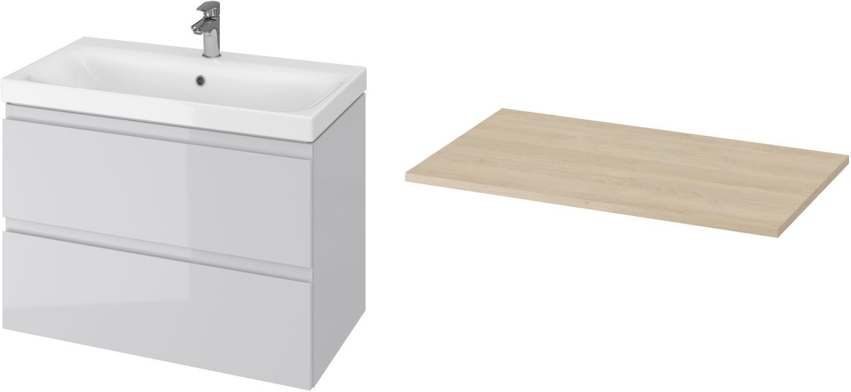 Cersanit Moduo zestaw 80 cm szafka podumywalkowa z blatem szary/dąb (S590023, S929007)