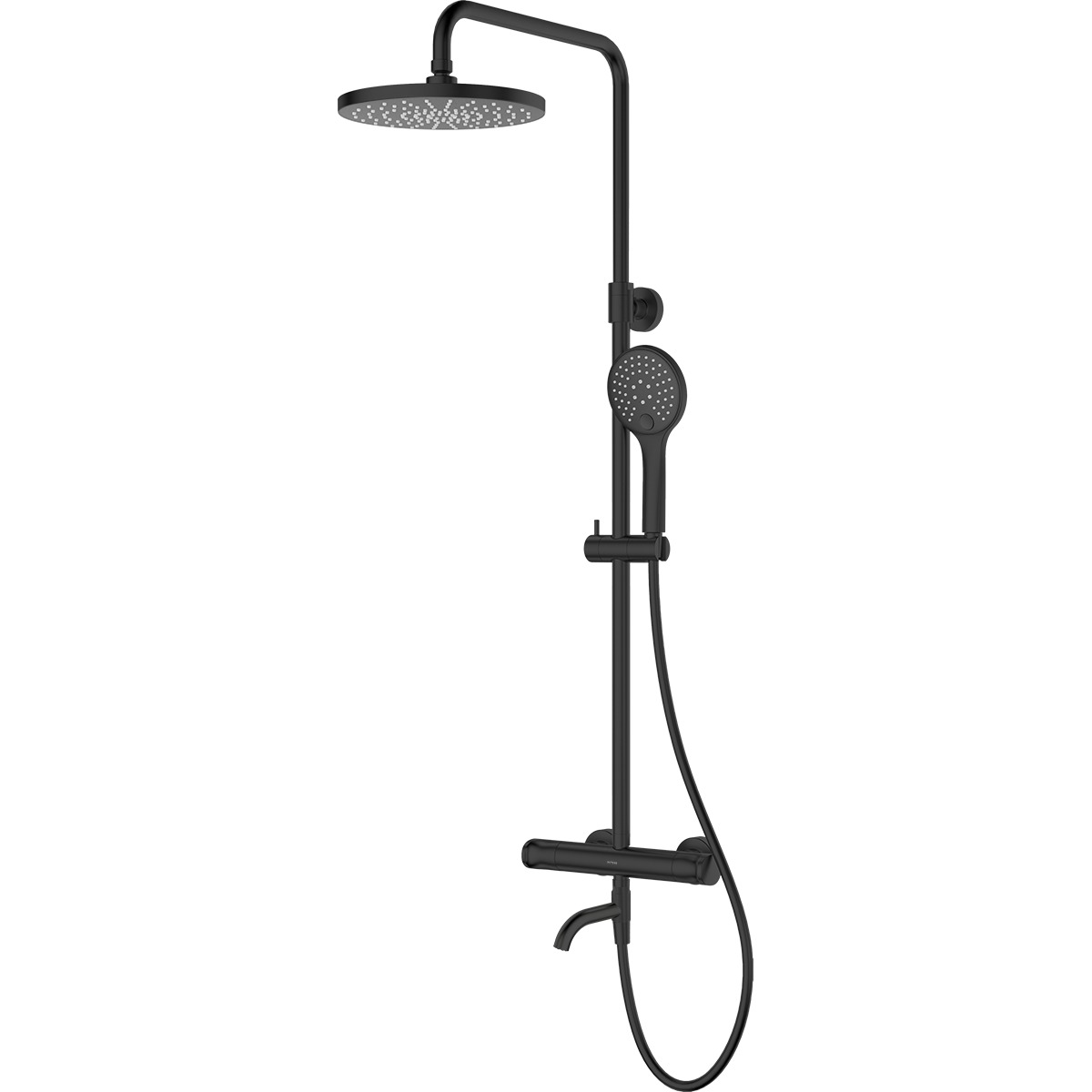 Oltens Vatten Numa zestaw wannowo-prysznicowy ścienny z baterią termostatyczną i deszczownicą czarny mat 36507300 - Wysyłka w 24h