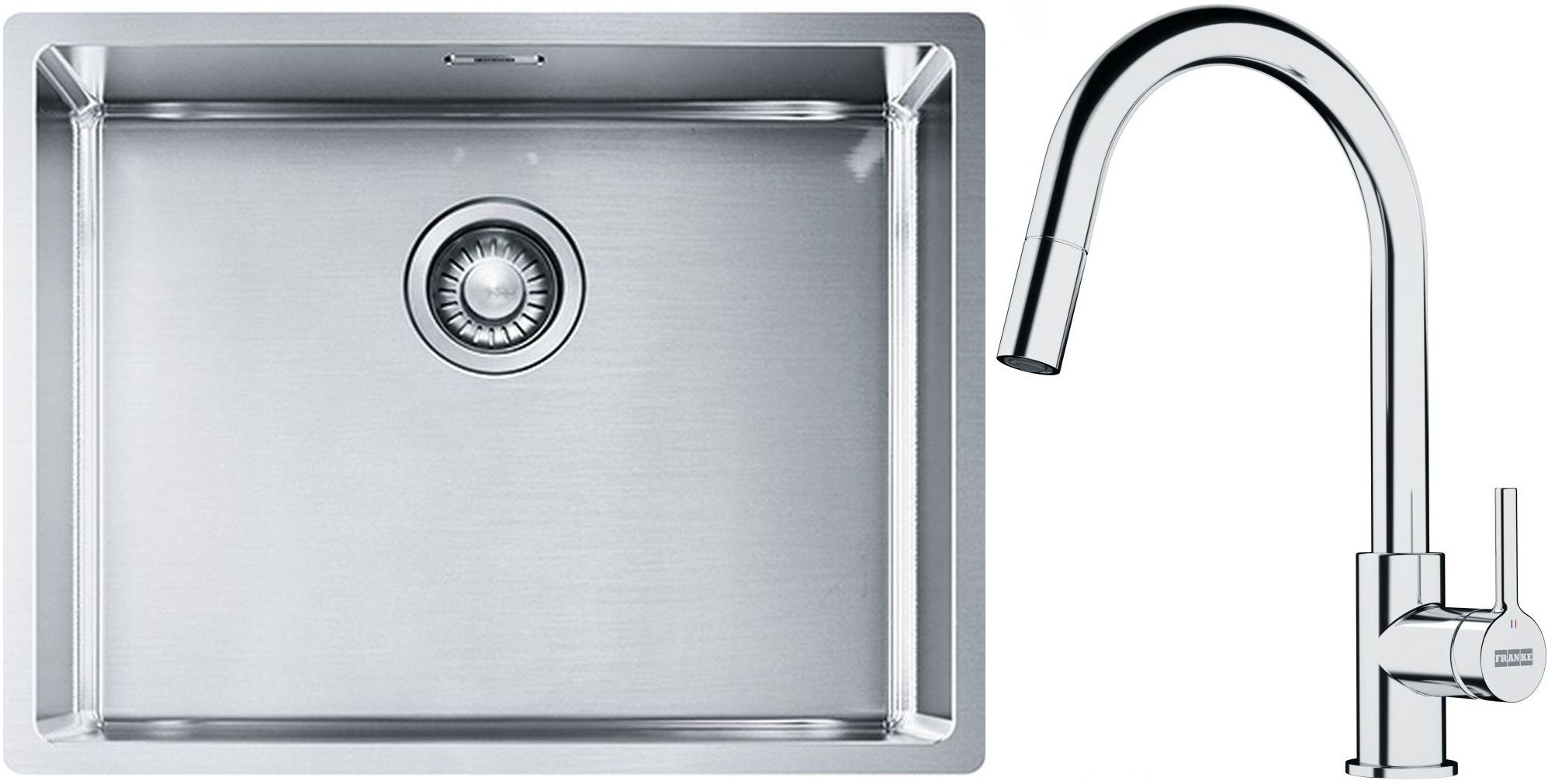 Franke Box BXX 110-54/ BXX 210-54 zlewozmywak 58x45 cm stalowy z baterią kuchenną Lina chrom (1270453660, 1150693229)