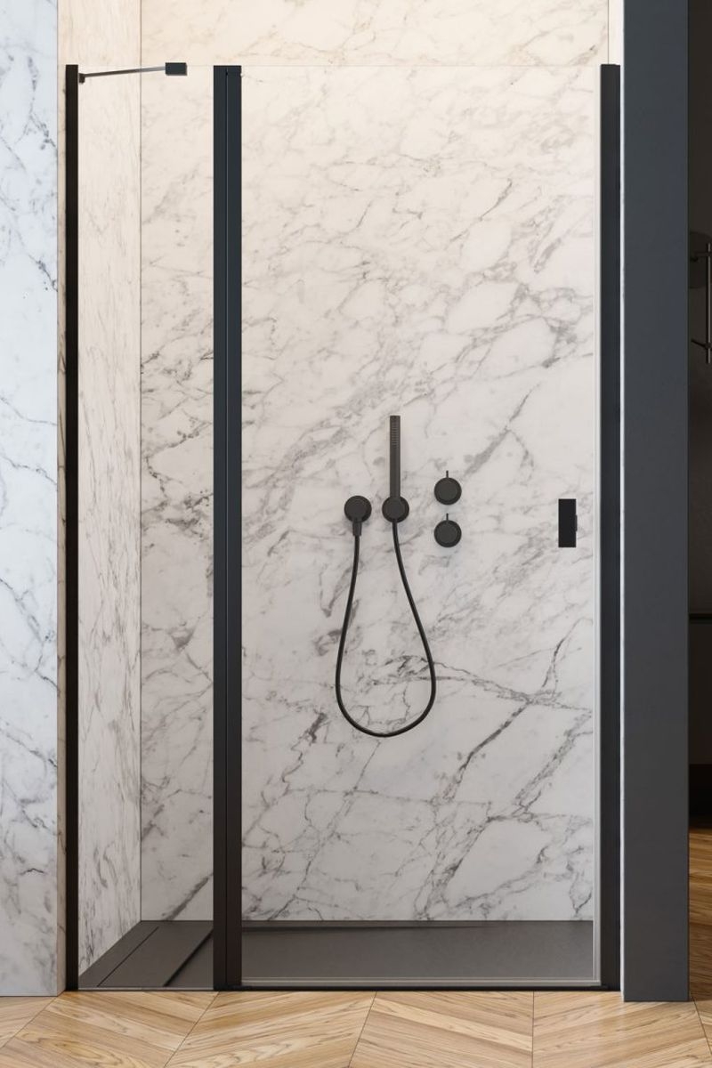 Radaway Nes Black DWJ II drzwi prysznicowe 110 cm uchylne czarny mat/szkło przezroczyste 10036110-54-01L