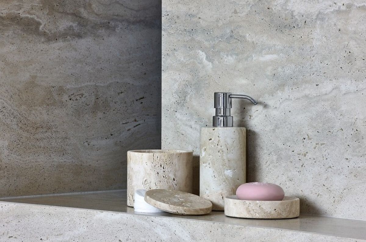 Q-Bath Pure Natural mydelniczka stojąca beżowy trawertyn AWD02341546