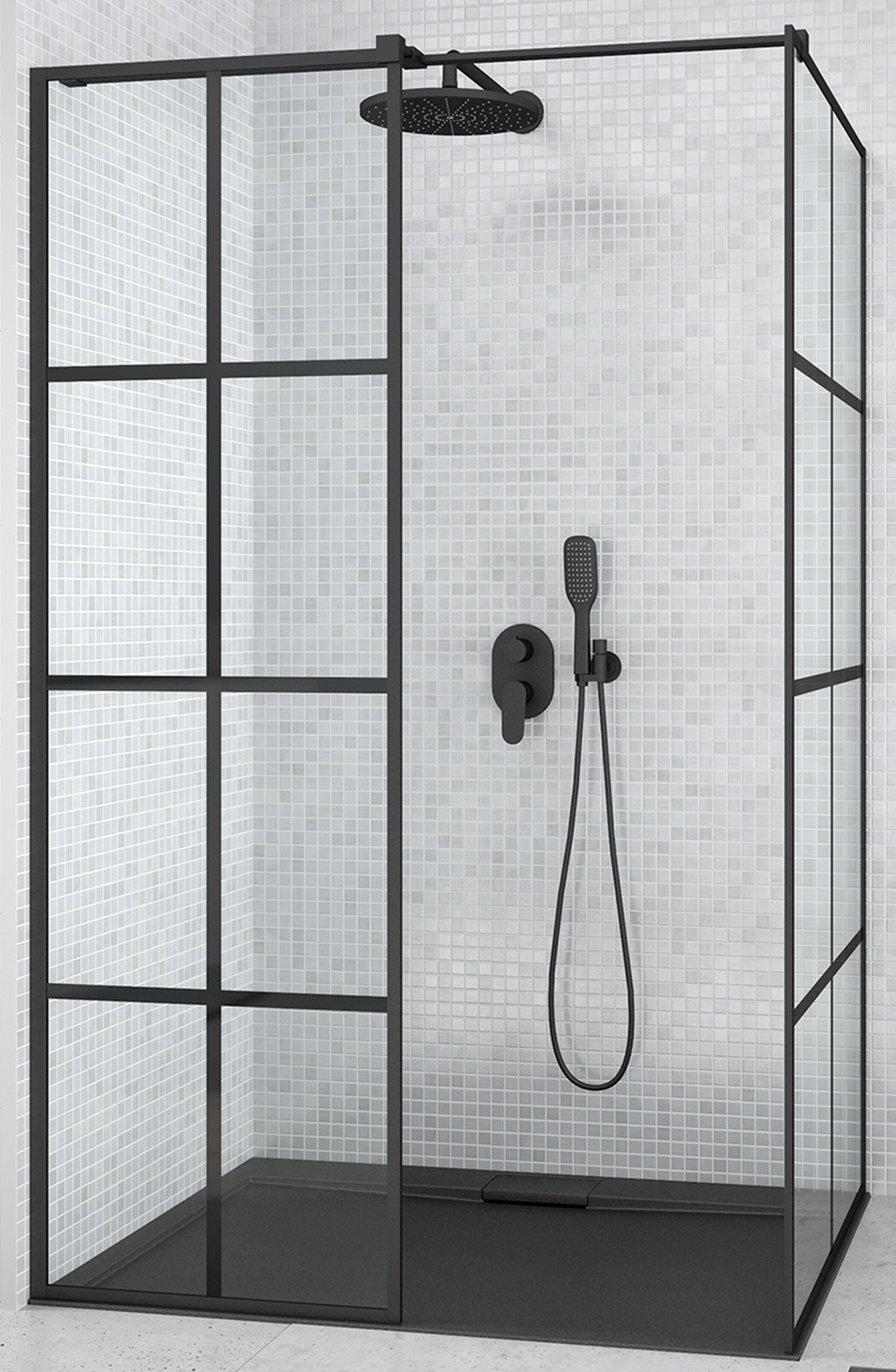 Besco Excea Walk-In kabina prysznicowa 120x80 cm prostokątna czarny mat/szkło przezroczyste z motywem EXC-128-190B