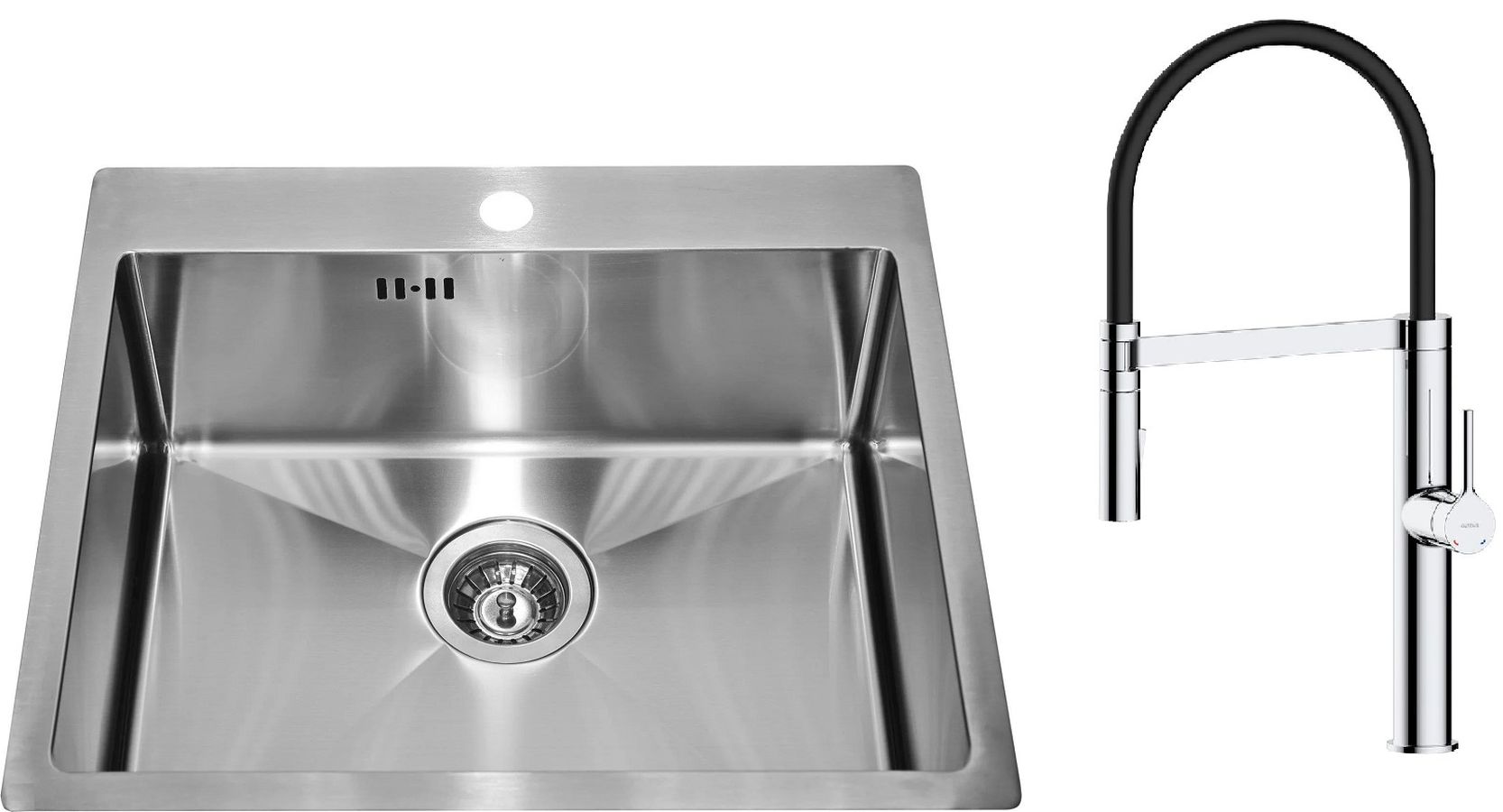 Zestaw Alveus Concept 10 zlewozmywak stalowy 54x48 cm z baterią kuchenną Oltens Borga satyna/chrom/czarny (1124382, 35207100)