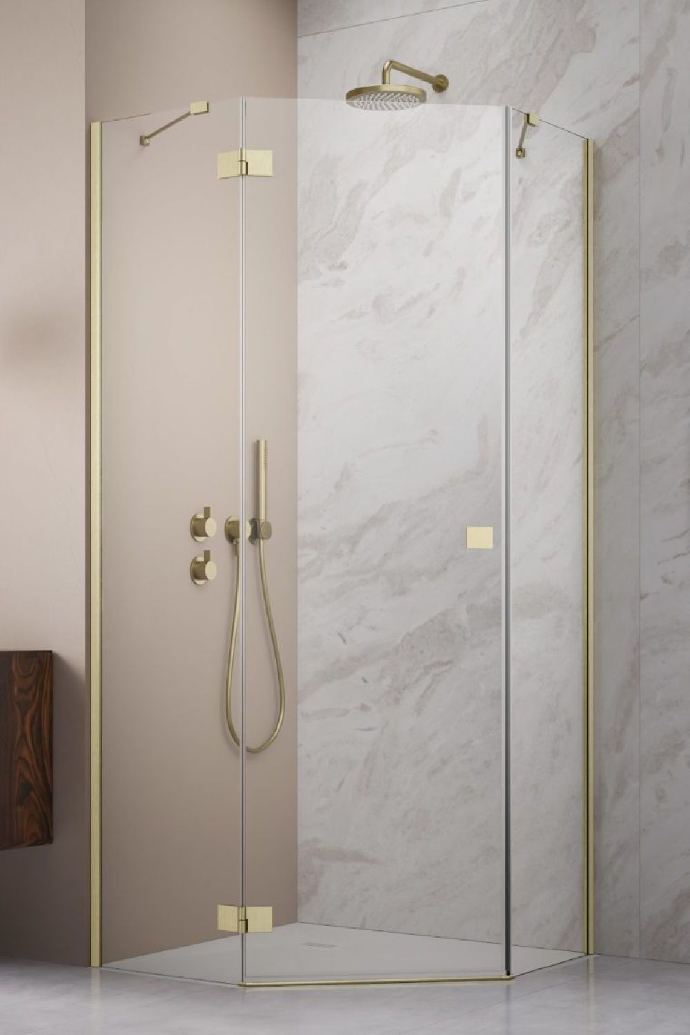 Radaway Essenza 8 Brushed Gold PTJ drzwi prysznicowe 59,7 cm uchylne złoty szczotkowany/szkło przezroczyste 10490000-99-01R