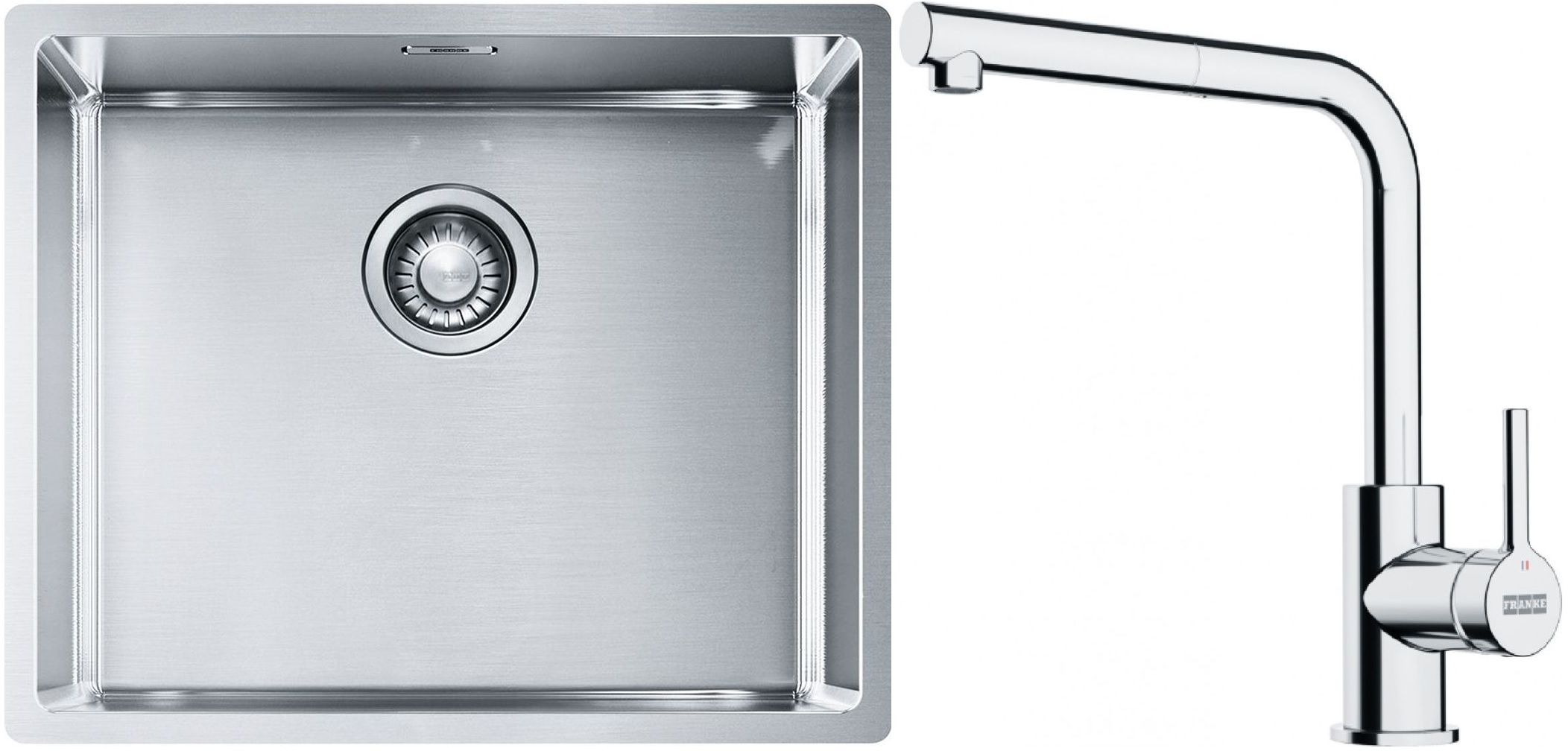Franke Box BXX 110-50/BXX 210-50 zlewozmywak 54x45 cm stalowy z baterią kuchenną Lina chrom (1270453656, 1150712420)