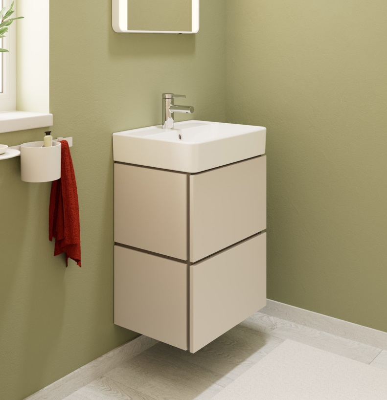 Zestaw Hansgrohe Xilesa E szafka 48 cm podumywalkowa wisząca z umywalką Xanuia Q piaskowy/biały (54290780, 60131450)