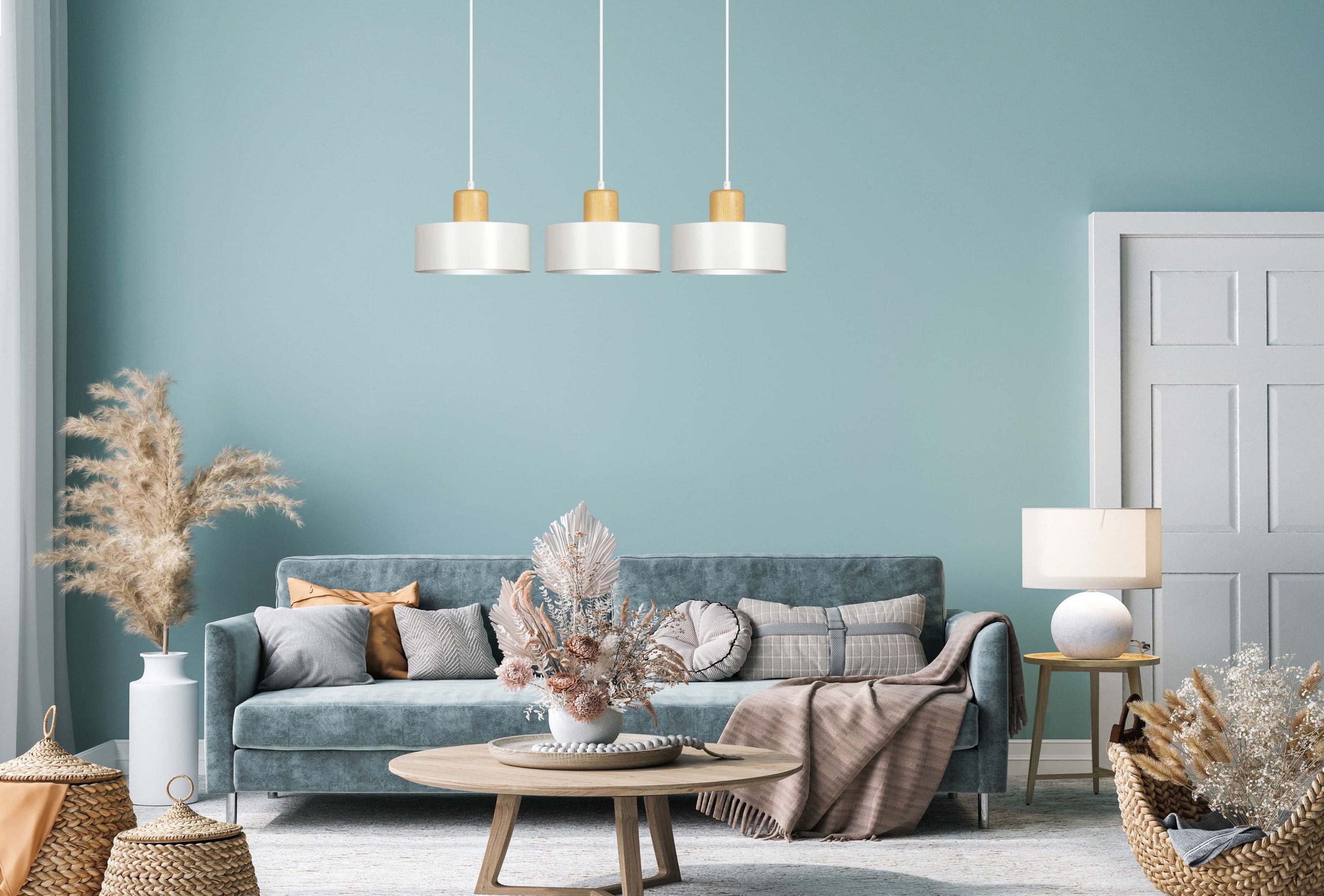 Emibig Torin lampa wisząca 3x15 W biała-drewno 1047/3