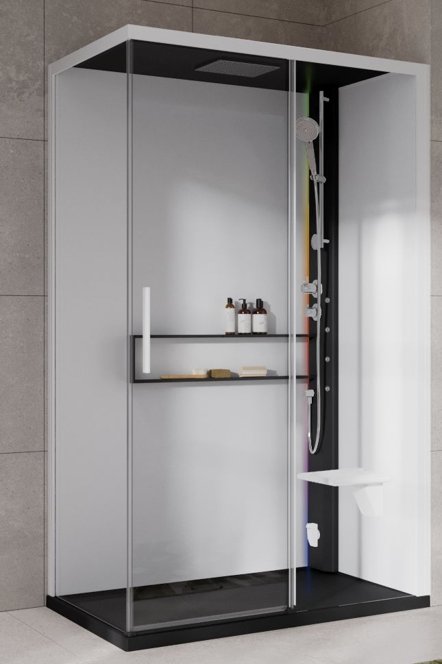 Novellini Glax 2 2.0 2P kabina z hydromasażem 120x80 cm parowa z brodzikiem prawa czarna G222P129DT5-1HU