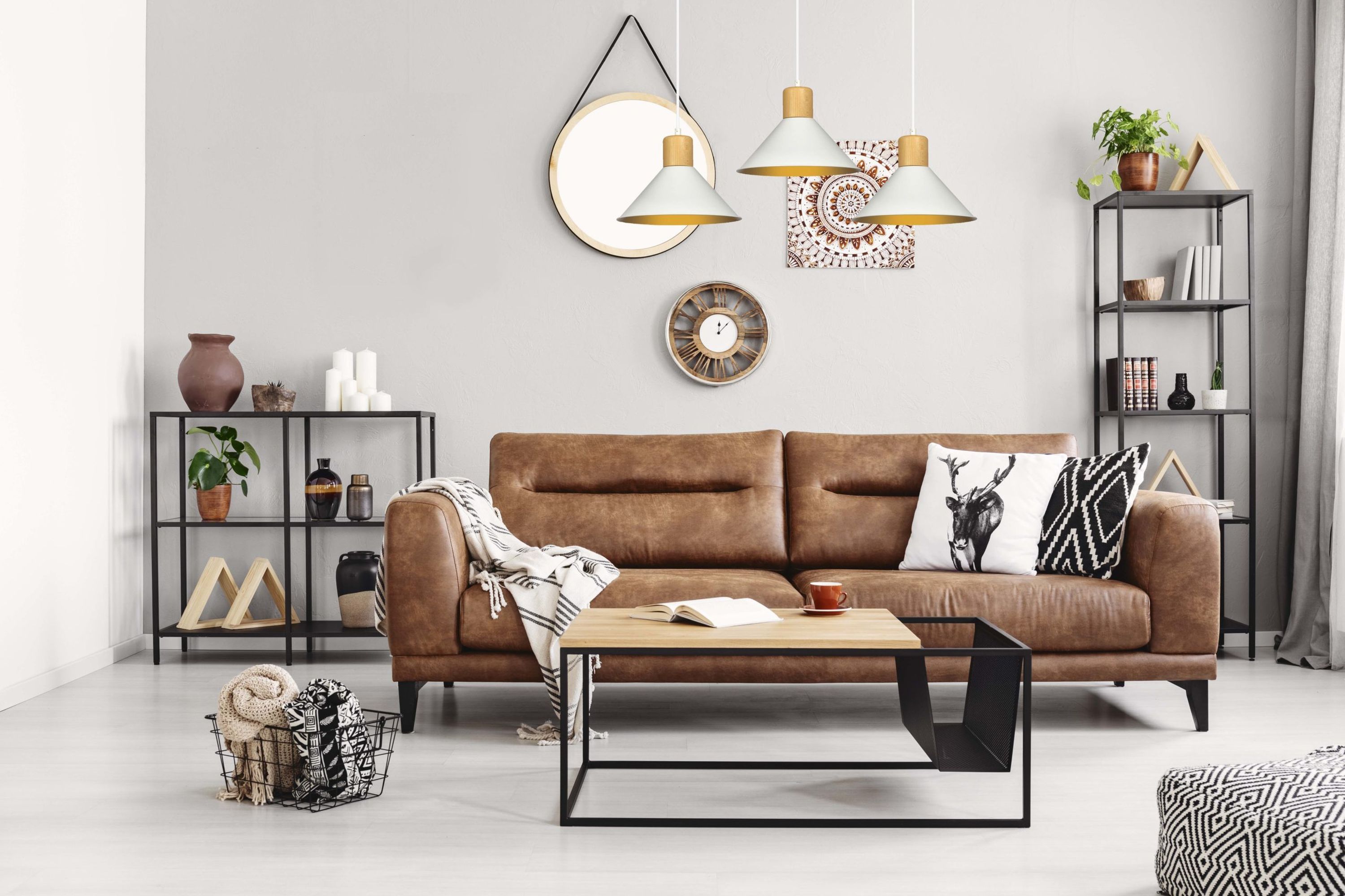 Emibig Rowen lampa wisząca 3x15 W biała-drewno 1045/3