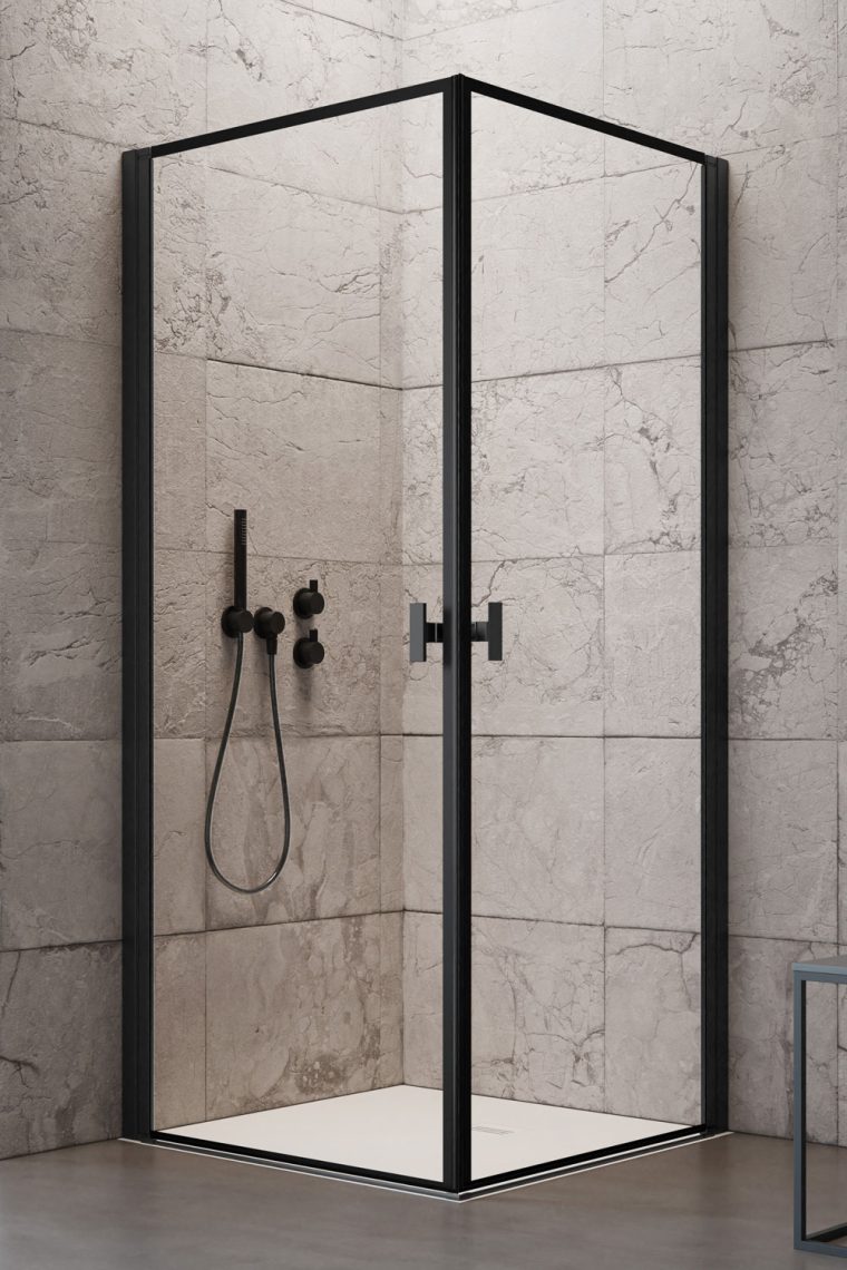 Radaway Nes 8 Black KDD drzwi prysznicowe 80 cm uchylne czarny mat/szkło ze wzorem 10071080-54-56R