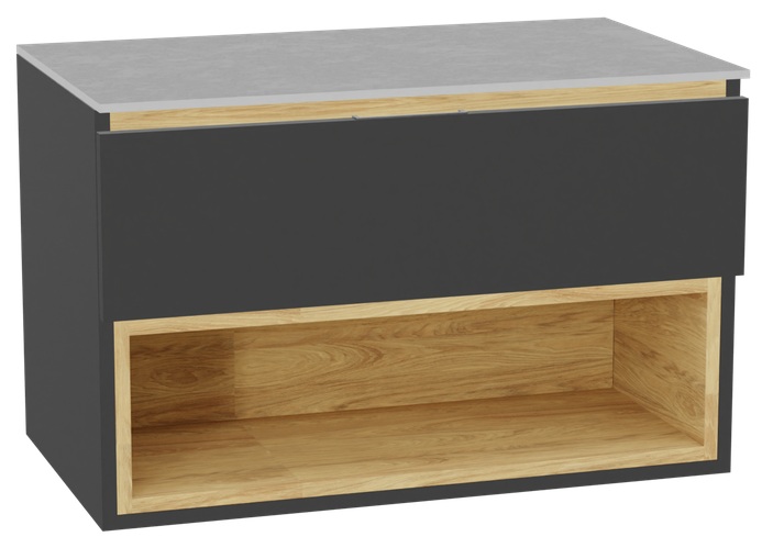 Zestaw Excellent Tuto 2.0 szafka 80 cm podumywalkowa wisząca z blatem szary-dąb MLEX.2171.K.80.01SJ.GRGR