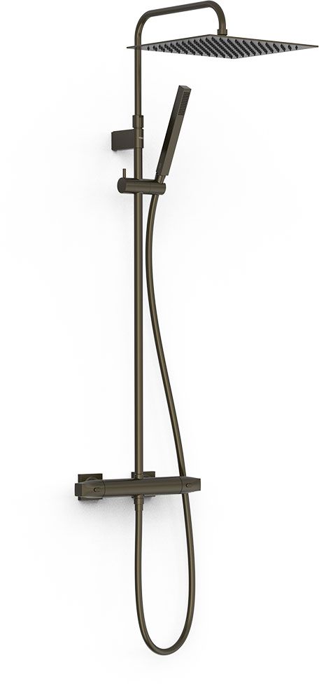 Tres Over-Wall zestaw prysznicowy ścienny termostatyczny z deszczownicą czarny brąz 19039307KMB