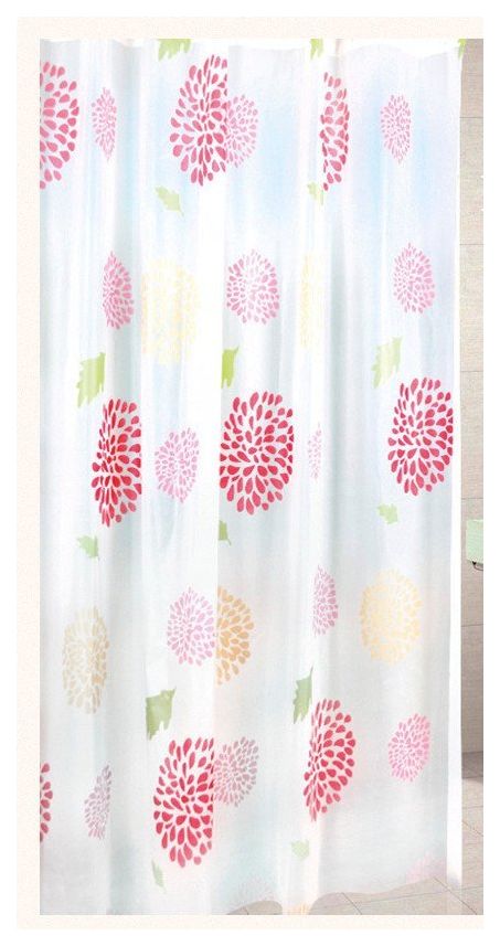 Aqualine zasłona prysznicowa 180x200 cm winyl biała/kwiaty ZV015