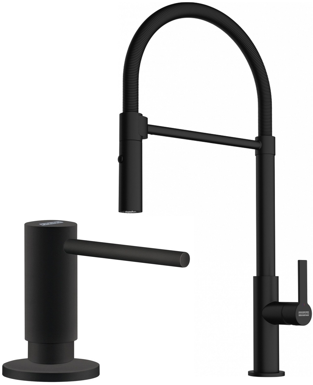 Zestaw Franke Maris Slim Semi-Pro bateria kuchenna stojąca z dozownikiem do płynów 300 ml czarny mat (1150728396, 1190547906) - Wysyłka w 24h