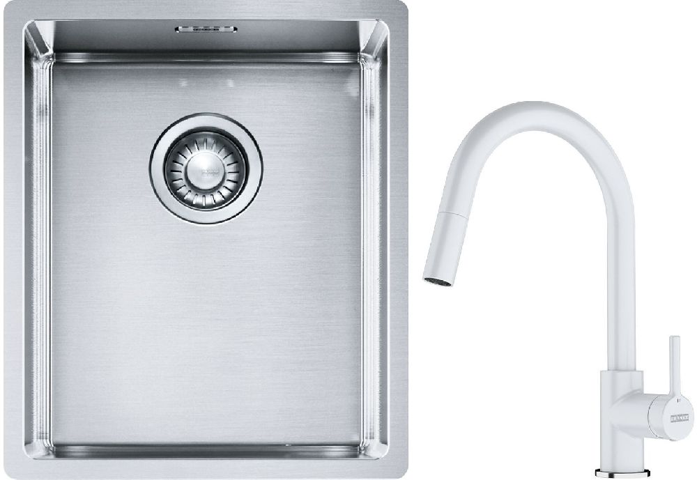 Franke Box BXX 210/110-34 zlewozmywak 38x45 cm stalowy z baterią kuchenną Lina biały polarny (1270453653, 1150626081)