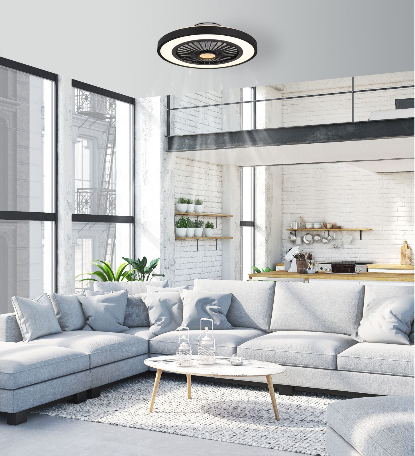 Globo Lighting Blizzak lampowentylator podsufitowy 1x45 W biała-czarna 03653