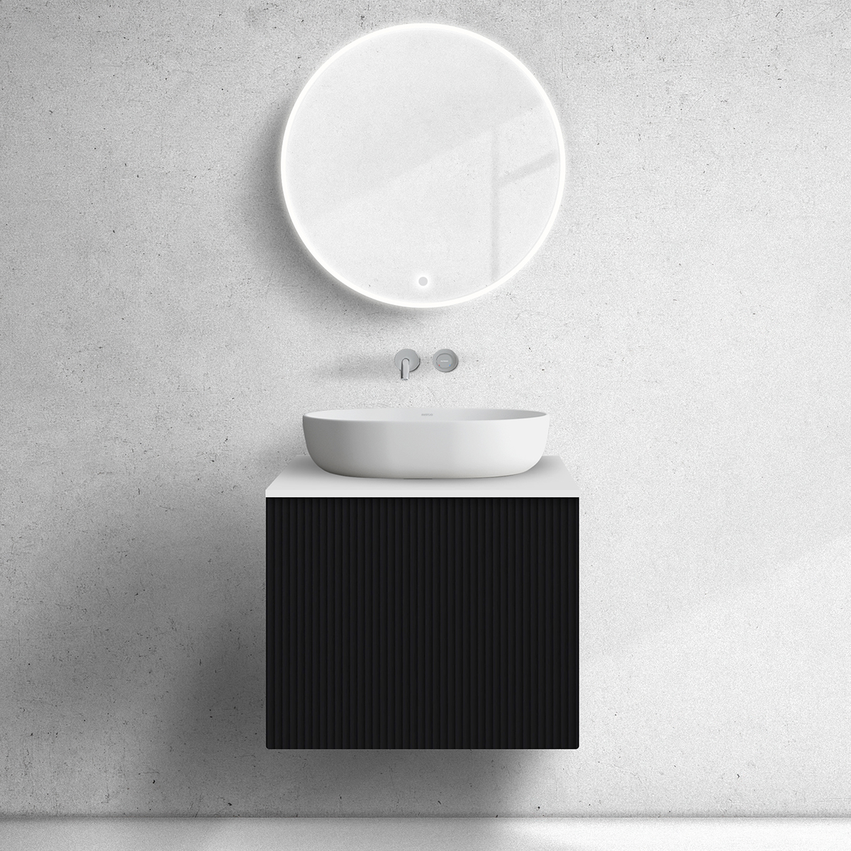 Zestaw Oltens Lun szafka podumywalkowa 60 cm z blatem czarny mat/biały mat 68738300