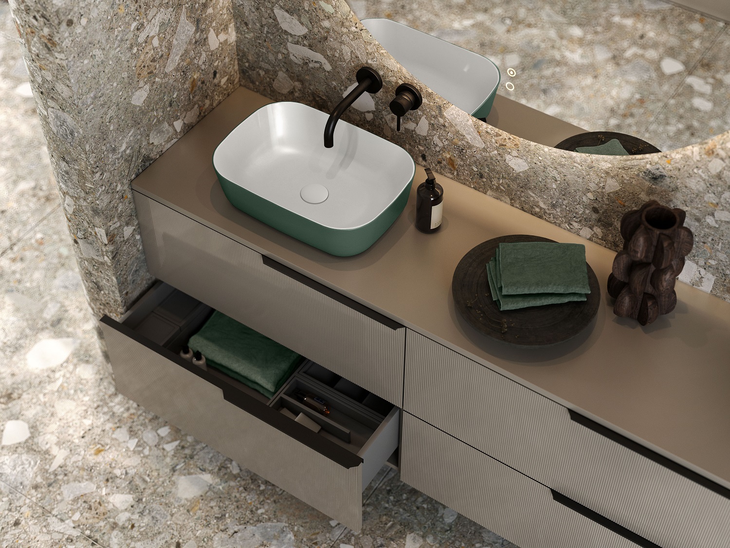 Elita Reni umywalka 45,5x32,5 cm prostokątna nablatowa biały połysk/forest green mat RE040460896150