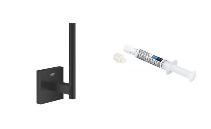 Zestaw Grohe Start Cube uchwyt na papier toaletowy czarny i klej montażowy QuickGlue (409792430, 41127000)
